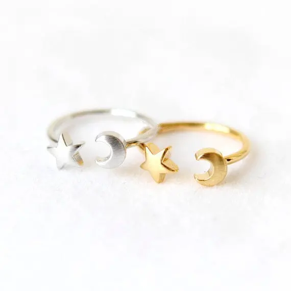 Rings Gold Silver And Rose Gold Plated Adjustable Crescent Moon And Tiny Star Rings R161 1