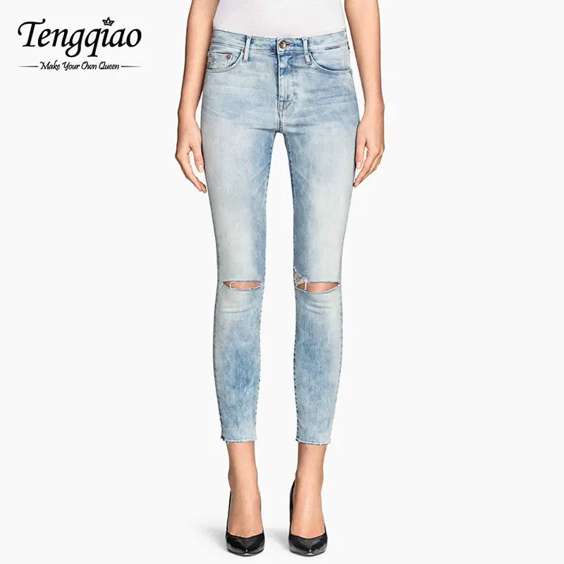 Ripped Jeans For Pencil Pants High Waist Skinny Jeans Capris Vintage Blue Denim Boyfriend Jean Boyfriend Femme 2