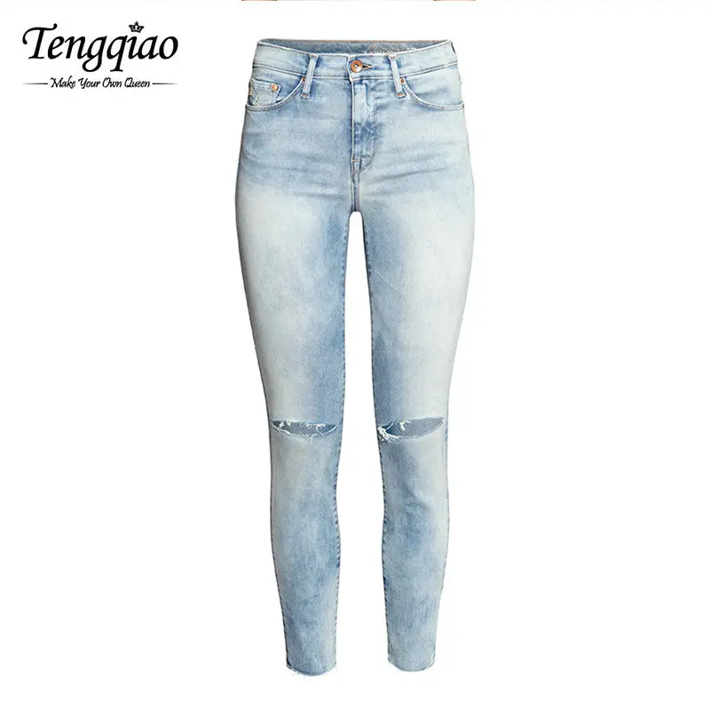 Ripped Jeans For Pencil Pants High Waist Skinny Jeans Capris Vintage Blue Denim Boyfriend Jean Boyfriend Femme 3
