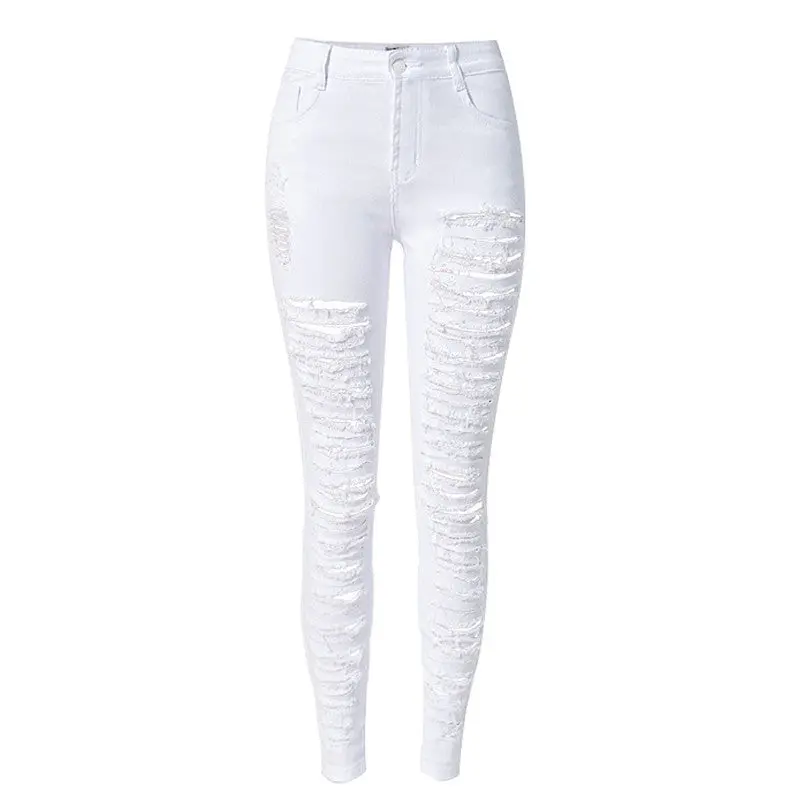Ripped Jeans High Waist Skinny Jeans Stretchy Destroyed Women Pants Trousers Sexy Hole Jeans Woman White Pencil Jean 7