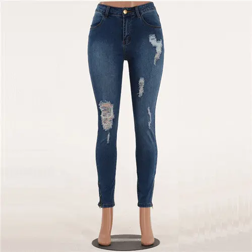 Ripped Jeans Women Blue Washed High Waist Jeans Femme Destroyed Hole Denim Jeans Woman Skinny Pencil Pants 1