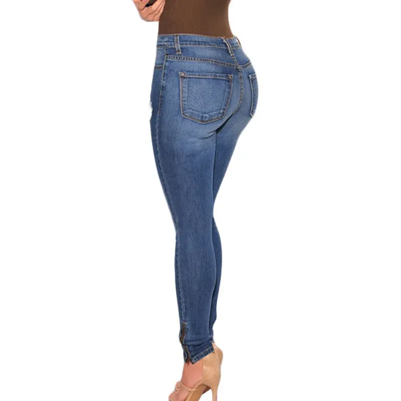 Ripped Jeans Women Blue Washed High Waist Jeans Femme Destroyed Hole Denim Jeans Woman Skinny Pencil Pants 4