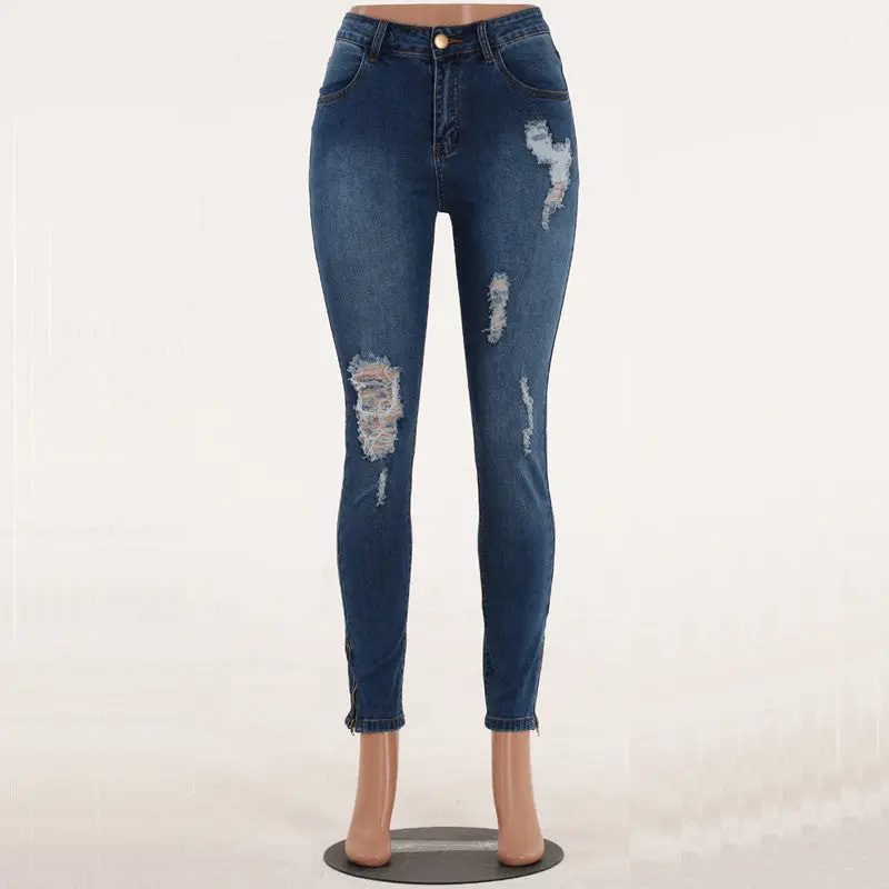 Ripped Jeans Women Blue Washed High Waist Jeans Femme Destroyed Hole Denim Jeans Woman Skinny Pencil Pants 5