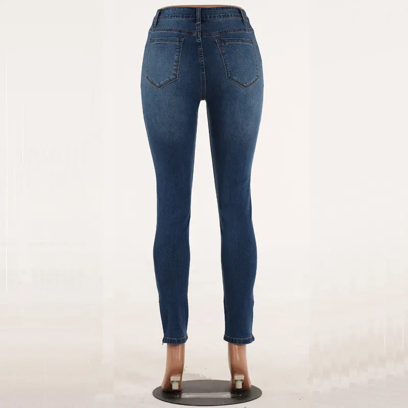 Ripped Jeans Women Blue Washed High Waist Jeans Femme Destroyed Hole Denim Jeans Woman Skinny Pencil Pants 6