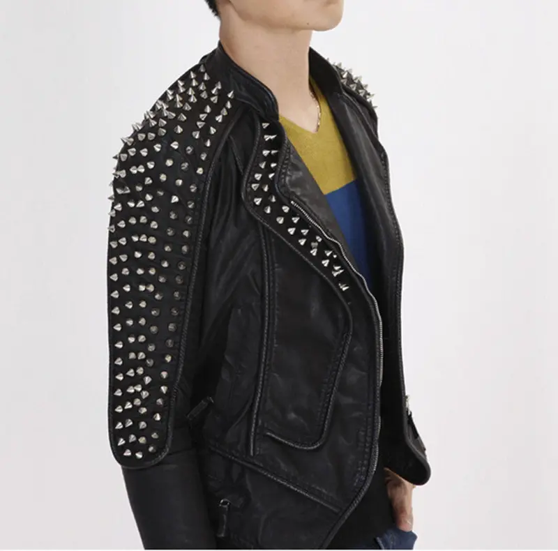 Rivet Studs Spike Shoulder Pads Lapel Draped Pu Faux Leather Punk Biker Jacket Pub Men's Slim Blazer Outwear Tops Plus Size 1