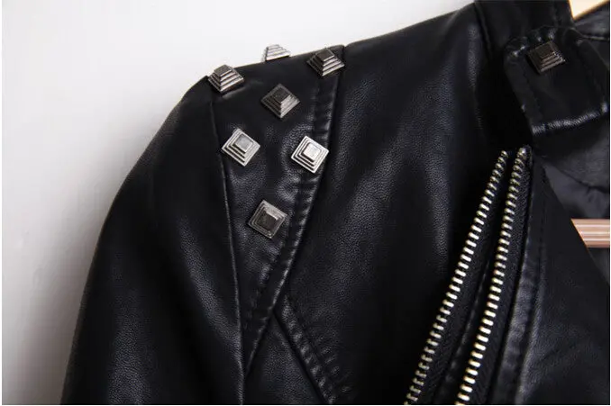 Rivets Shrug Shoulder Pads Biker Faux Leather Jacket Doulbe Lapel Zipper Exposed Asymmetric Coat Pu Leather Outwear S - 6Xl 6