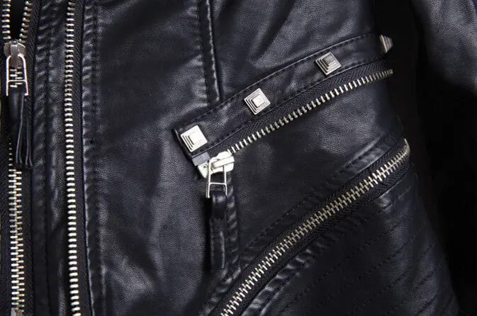 Rivets Shrug Shoulder Pads Biker Faux Leather Jacket Doulbe Lapel Zipper Exposed Asymmetric Coat Pu Leather Outwear S - 6Xl 7
