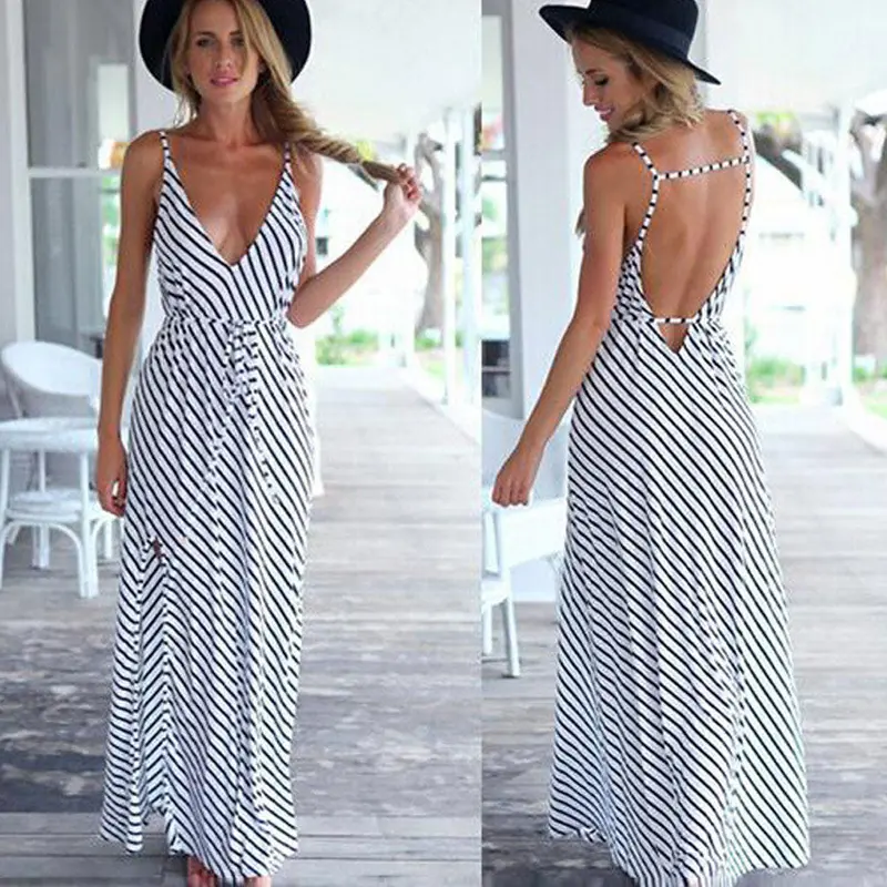 Robe Dress Sale Women Sleeveless Striped Long Maxi Dress Beach Sundress Party Dresses Feida 2
