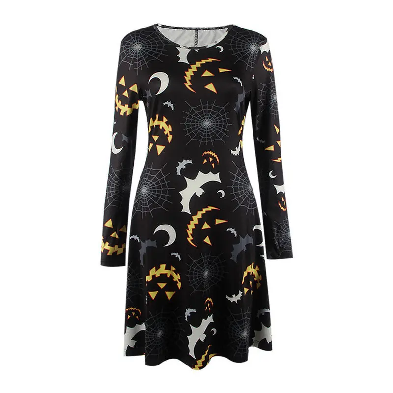 Robe Halloween Bat Print Long Sleeve Party Vintage Swing Mini Dress Women Vestidos Fast Shipping Feida 1