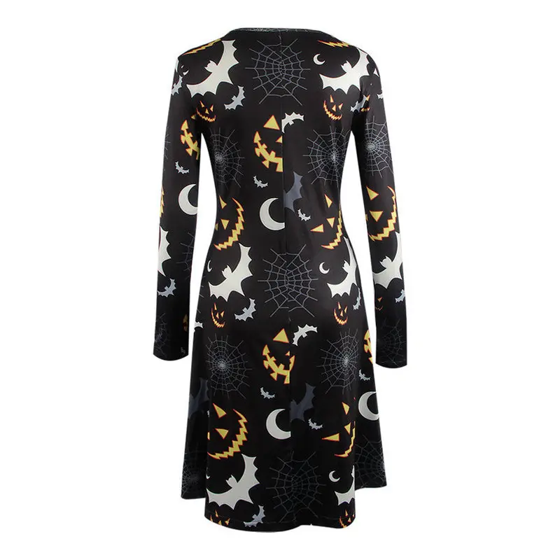 Robe Halloween Bat Print Long Sleeve Party Vintage Swing Mini Dress Women Vestidos Fast Shipping Feida 2