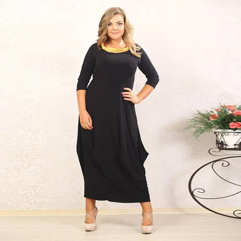 Robe Women Retro Casual Long Sleeve Loose Bodycon Black Maxi Long Dress Dresses Big Sizes Clothing Sale Xxl Xxxl Xxxxl 1