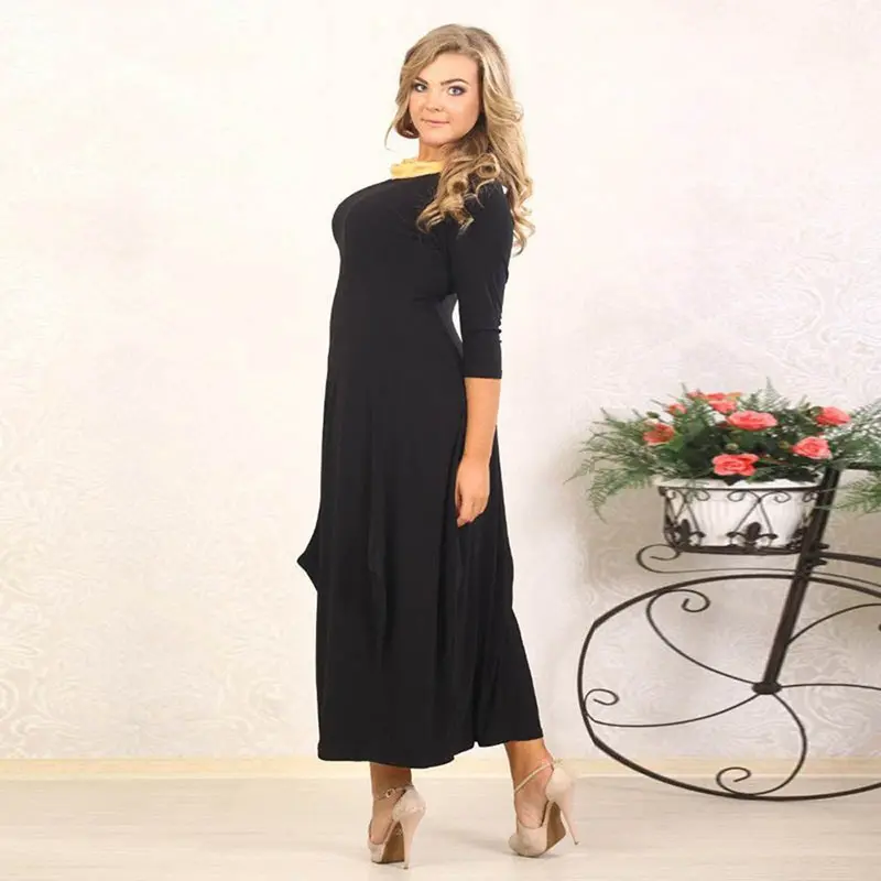 Robe Women Retro Casual Long Sleeve Loose Bodycon Black Maxi Long Dress Dresses Big Sizes Clothing Sale Xxl Xxxl Xxxxl 2