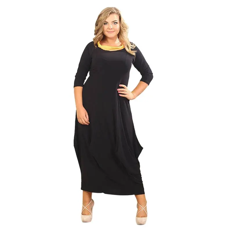 Robe Women Retro Casual Long Sleeve Loose Bodycon Black Maxi Long Dress Dresses Big Sizes Clothing Sale Xxl Xxxl Xxxxl 3