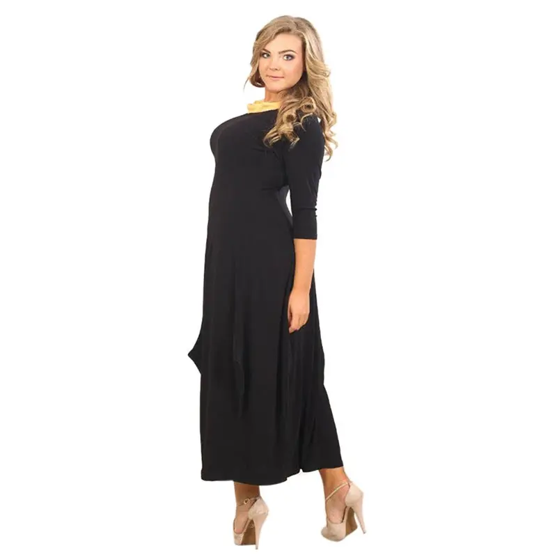 Robe Women Retro Casual Long Sleeve Loose Bodycon Black Maxi Long Dress Dresses Big Sizes Clothing Sale Xxl Xxxl Xxxxl 4