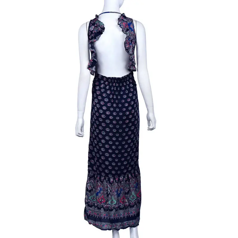 Robe Women Sexy Vintage Backless Sleeveless Printed Open Fork Maxi Long Dress Feida 3