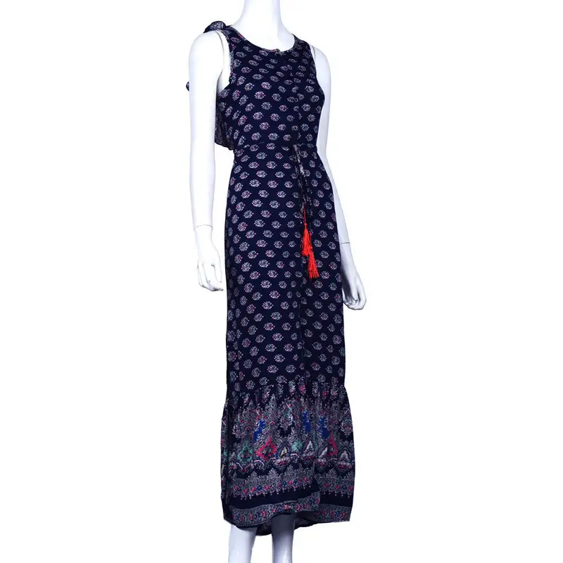 Robe Women Sexy Vintage Backless Sleeveless Printed Open Fork Maxi Long Dress Feida 4