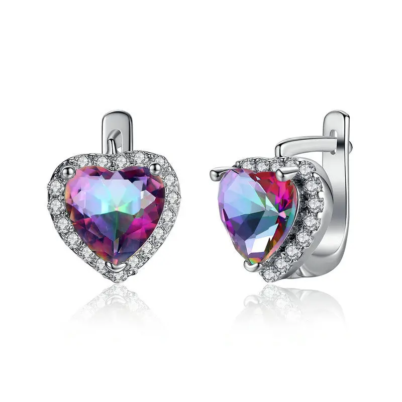 Romantic 18K White Gold Plated Purple Colorful Zircon Heart Cut Dangle Earrings For Brincos E093-Cf 1