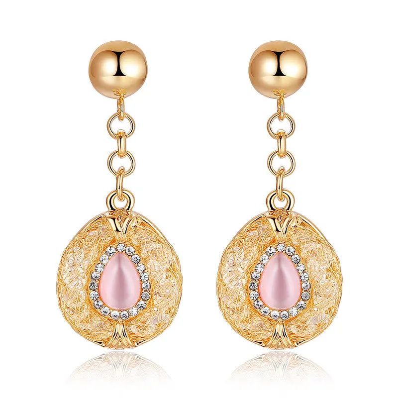 Romantic Pink Opal With Cubic Zircon Drop Earrings For Valentine's Day Anniversary E061 1