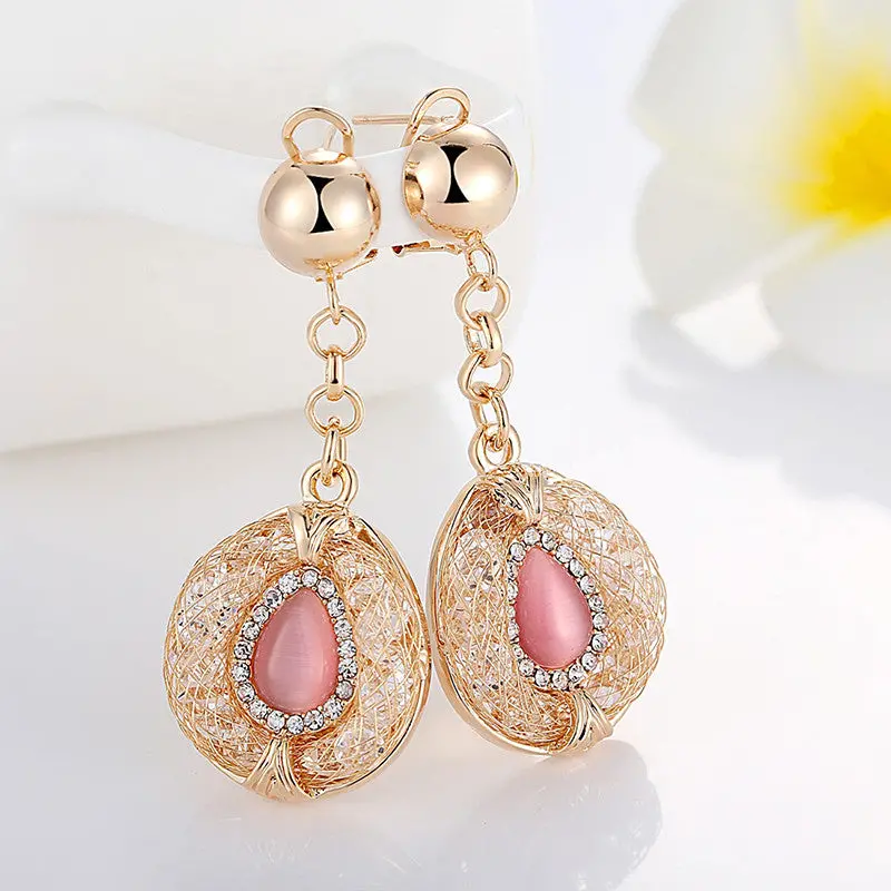 Romantic Pink Opal With Cubic Zircon Drop Earrings For Valentine's Day Anniversary E061 2