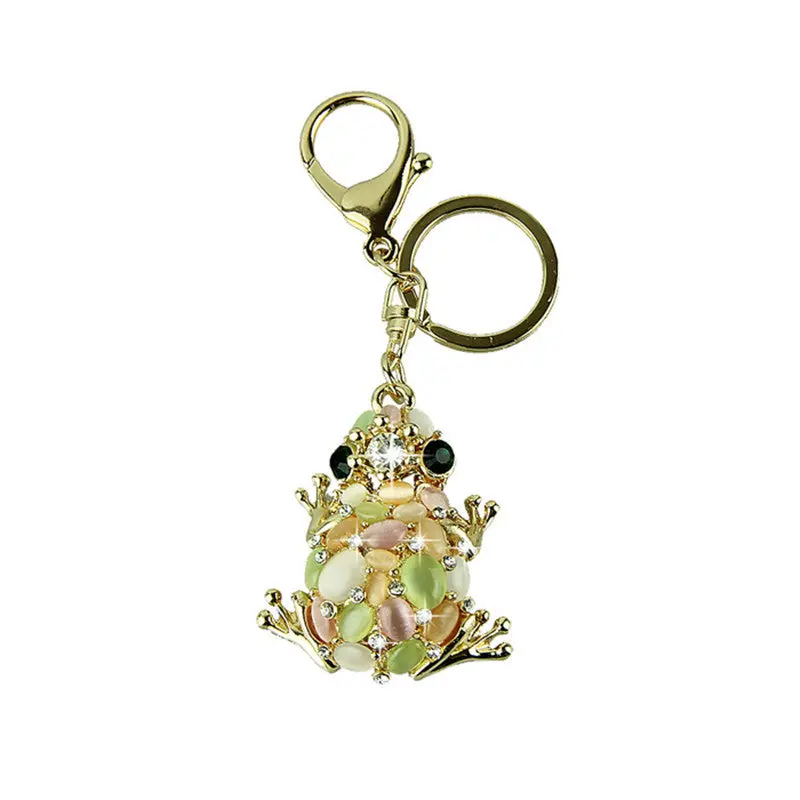 Romly Cat Eye Stone Frog Keychain Crystal Purse Keys Wallet Bag Usb Car Key Chain Ring Key Fob Cute Mini Gift 2