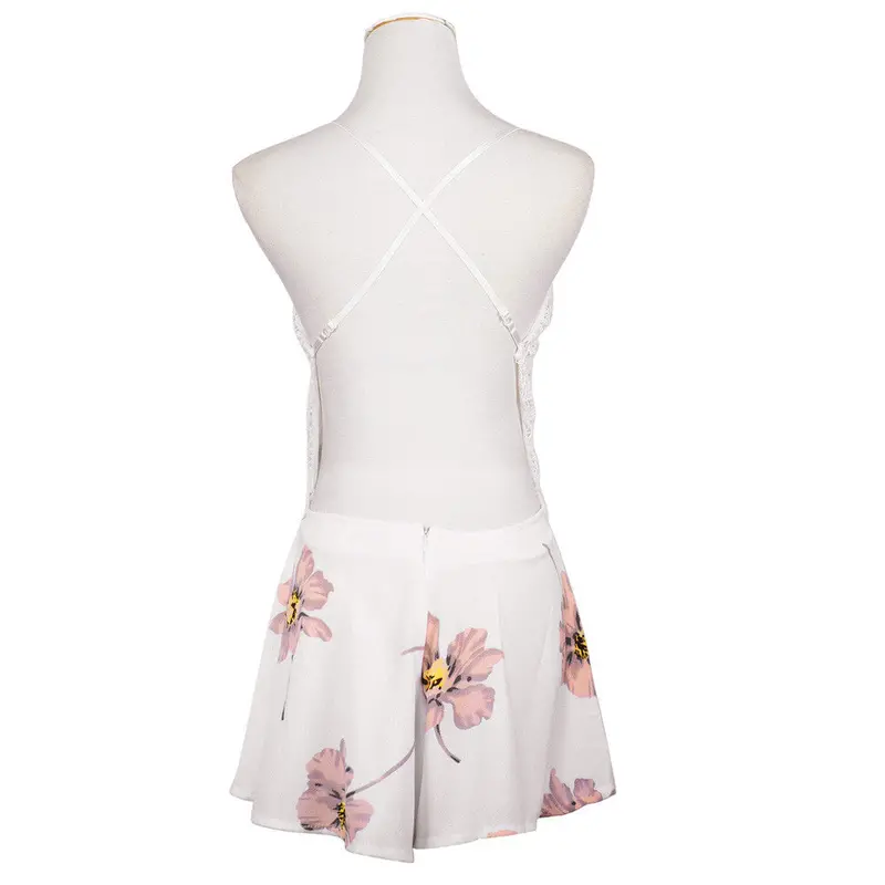 Rompers Woman Playsuit Womens Sexy White Backless Plunge Vneck Floral Print Crochet Lace Jumpsuit Overalls For Women 4