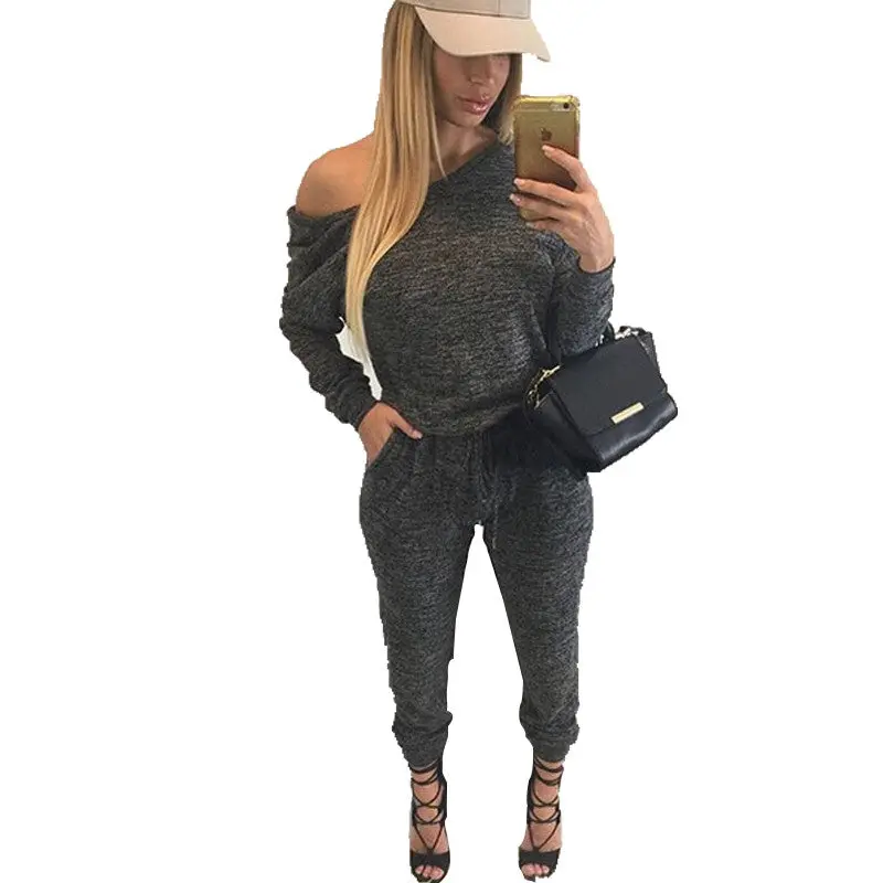 Rompers Womens Jumpsuit Full Sleeve O Neck Casual Loose Long Jumpsuit Grey Bodysuit Outdoor Sport Swearing 1