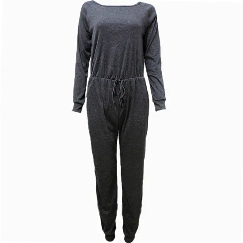 Rompers Womens Jumpsuit Full Sleeve O Neck Casual Loose Long Jumpsuit Grey Bodysuit Outdoor Sport Swearing 2