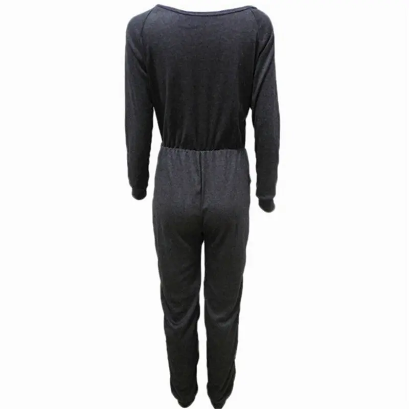 Rompers Womens Jumpsuit Full Sleeve O Neck Casual Loose Long Jumpsuit Grey Bodysuit Outdoor Sport Swearing 3