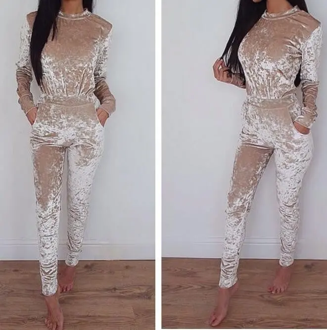 Rompers Womens Jumpsuit Slim Overalls Women Turtleneck Long Pants Velvet Jumpsuits Playsuits 7