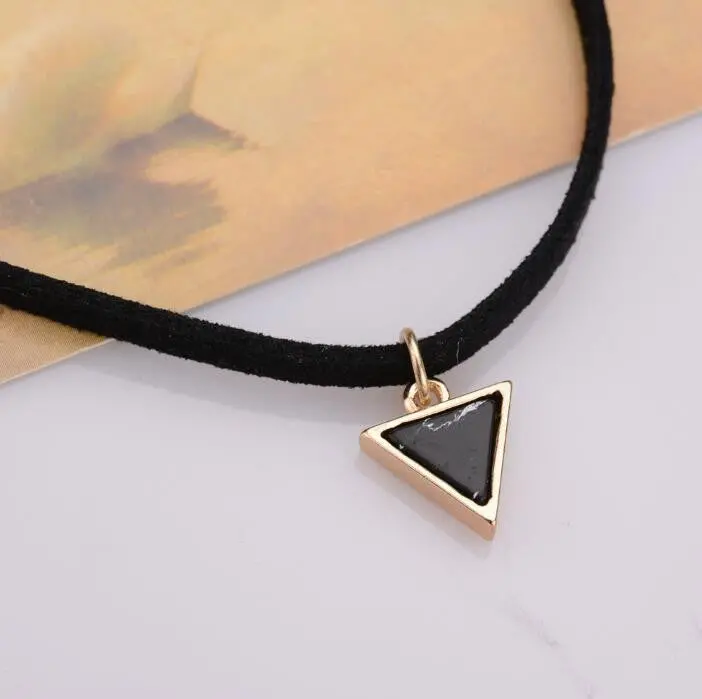 Rope Choker Necklace Short Black Velvet Leather Necklaces With Triangle Faux Stone From India Party Gift 1