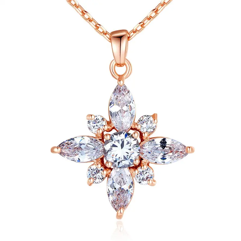 Rose 18K Gold Plated Necklaces With Aaa White Cubic Zirconia Pendants For 1