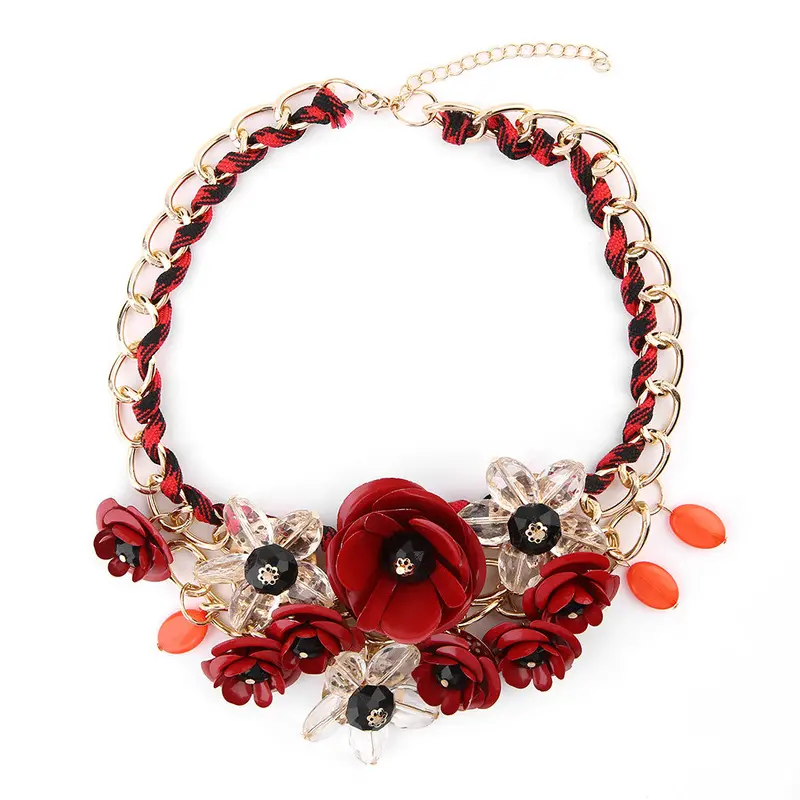 Rose Flower Necklace Rhinestone Crystal Choker Chunky Big Gold Chain Bib Collar Pendant 1