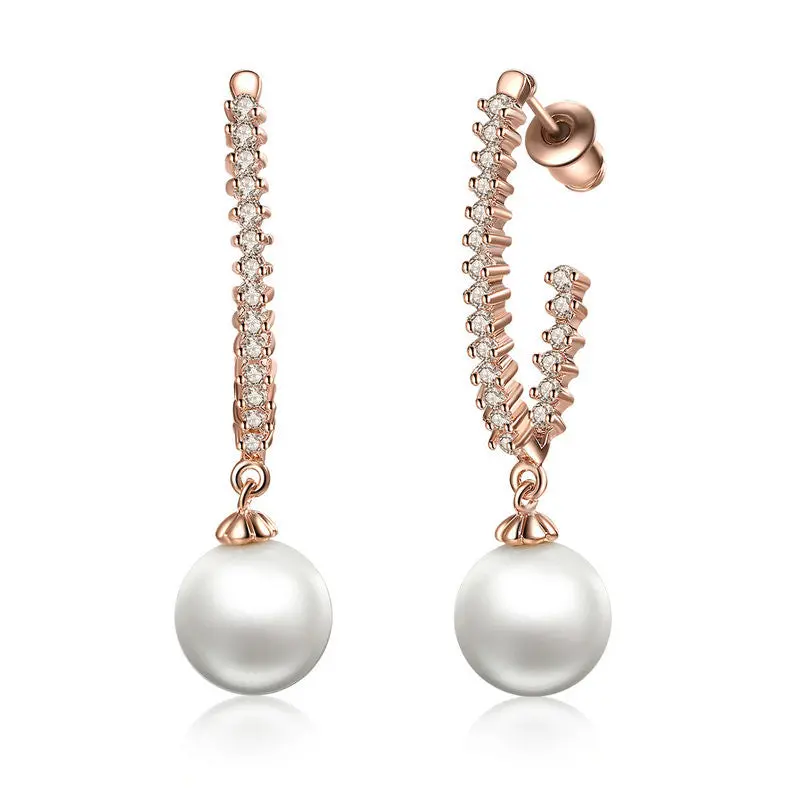 Rose Gold Plated Drop Earrings For Popular Pearl Zirconia Earrings Gie058-Rg 1