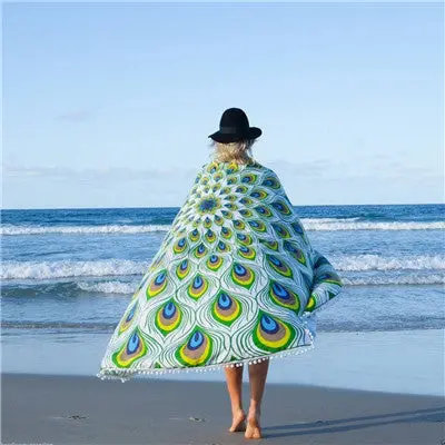 Round Beach Mat Hippie Tapestry Bikini Boho Women Scarf Luxury Neck Scarves Bohemian Mala Throw Stole Wrap Stole 1