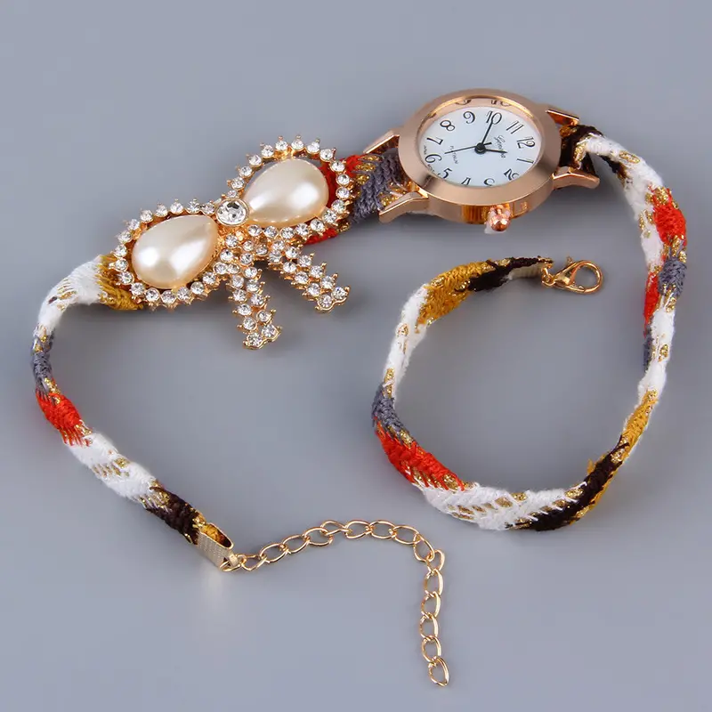 Round Colorful Band With 2 Simulate Drop Pearl Quartz Wrist Watch Popular Watch Shopping Travel Casual Quartz-Watch 1