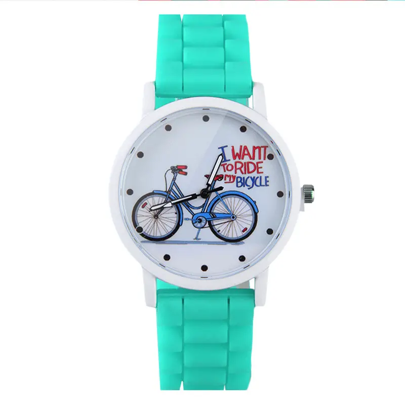 Round Dial Bicycle Patternlady Slica Gel Band Quartz Wrist Watch 1