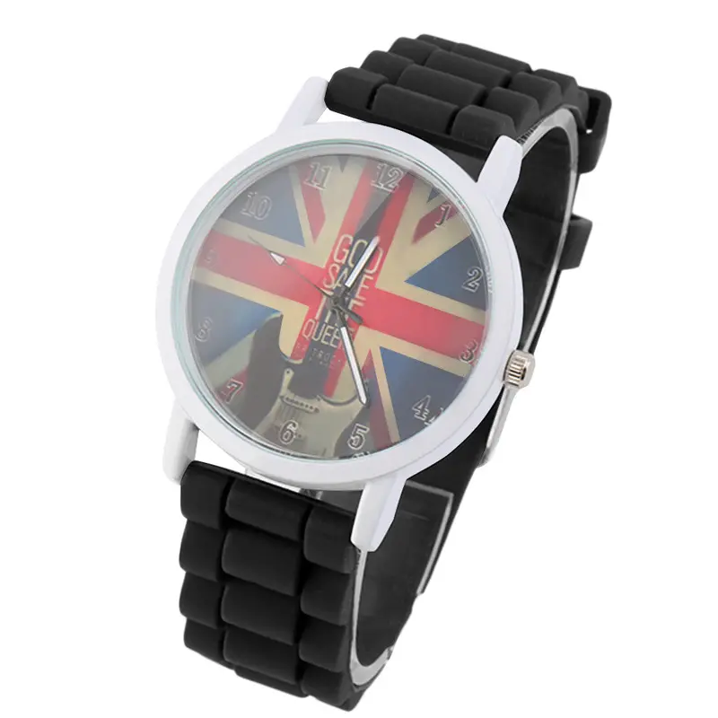 Round Dial British Flag Patternlady Slica Gel Silicone Band Quartz Wrist Watch 1