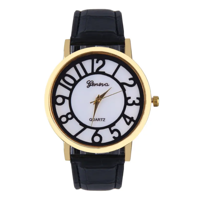 Round Dial Rose Eiffel Tower Pattern Lady Pu Leather Band Quartz Wrist Watch 2