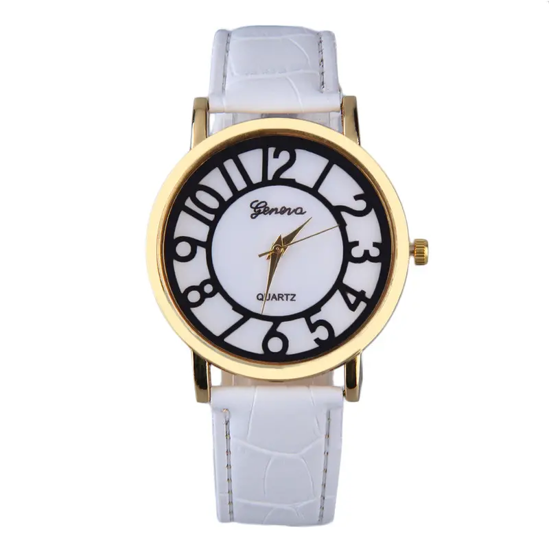 Round Dial Rose Eiffel Tower Pattern Lady Pu Leather Band Quartz Wrist Watch 3