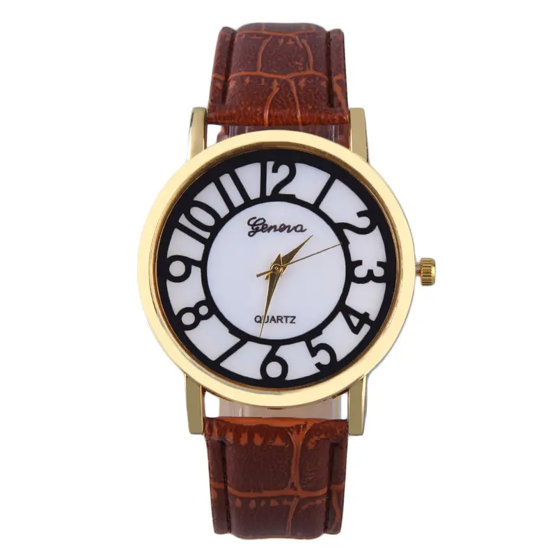 Round Dial Rose Eiffel Tower Pattern Lady Pu Leather Band Quartz Wrist Watch 4