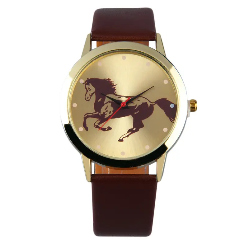 Round Golden Dial Horse Patternboys Slica Gel Band Quartz Wrist Watch 1