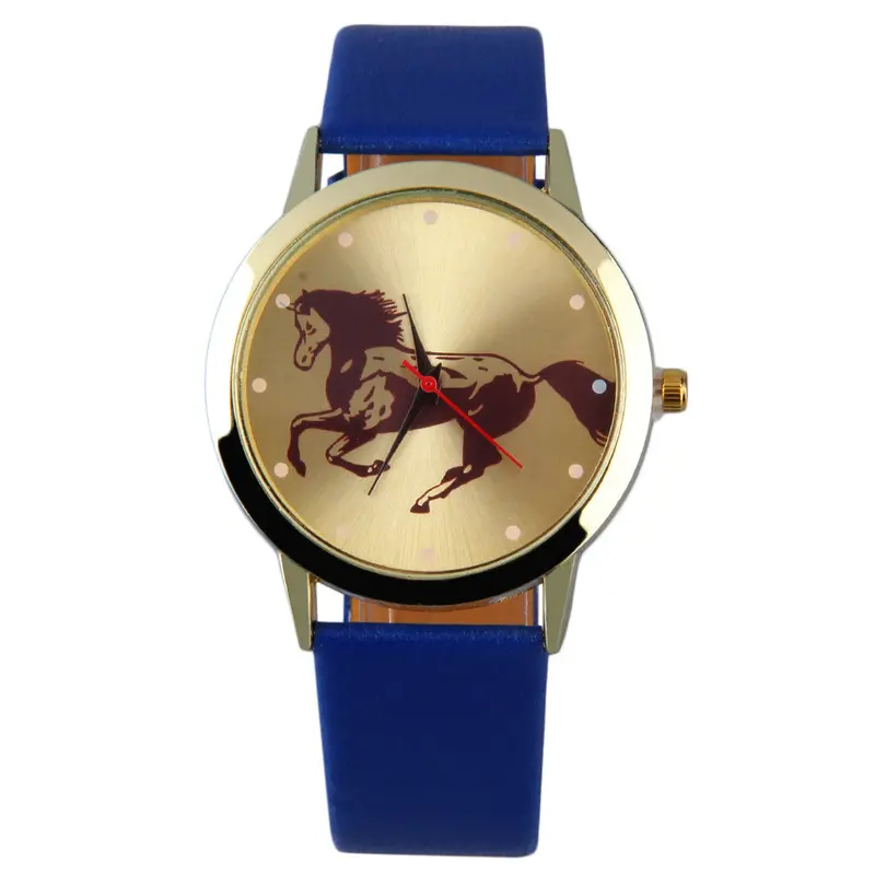 Round Golden Dial Horse Patternboys Slica Gel Band Quartz Wrist Watch 2