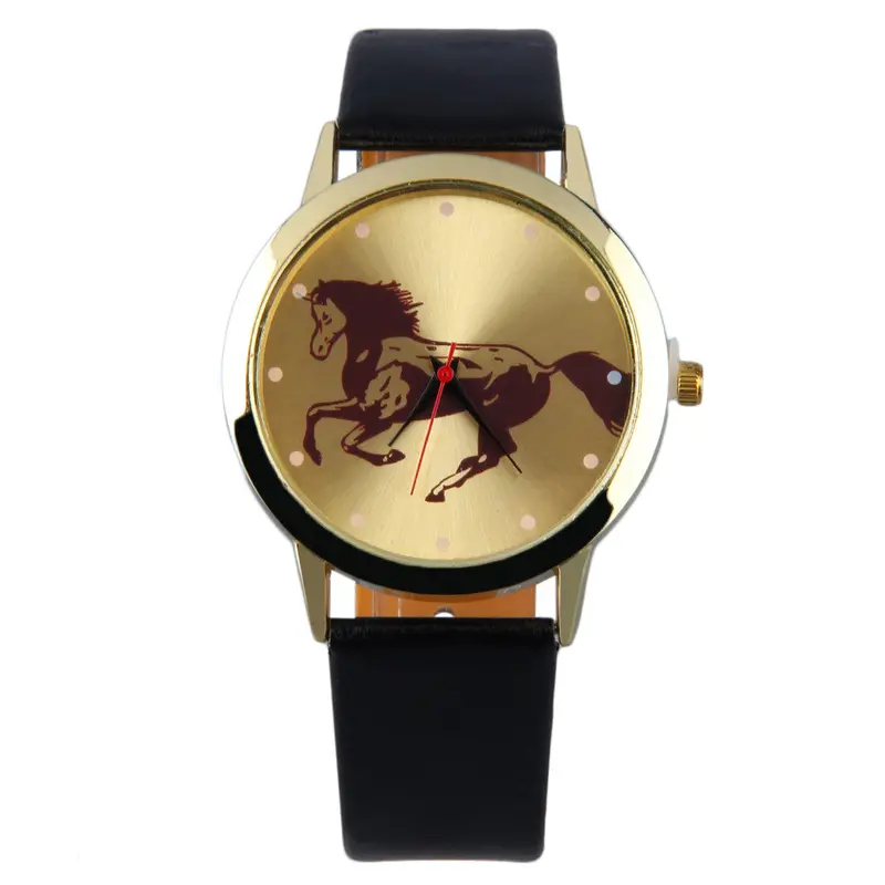 Round Golden Dial Horse Patternboys Slica Gel Band Quartz Wrist Watch 3