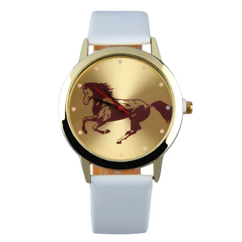 Round Golden Dial Horse Patternboys Slica Gel Band Quartz Wrist Watch 4
