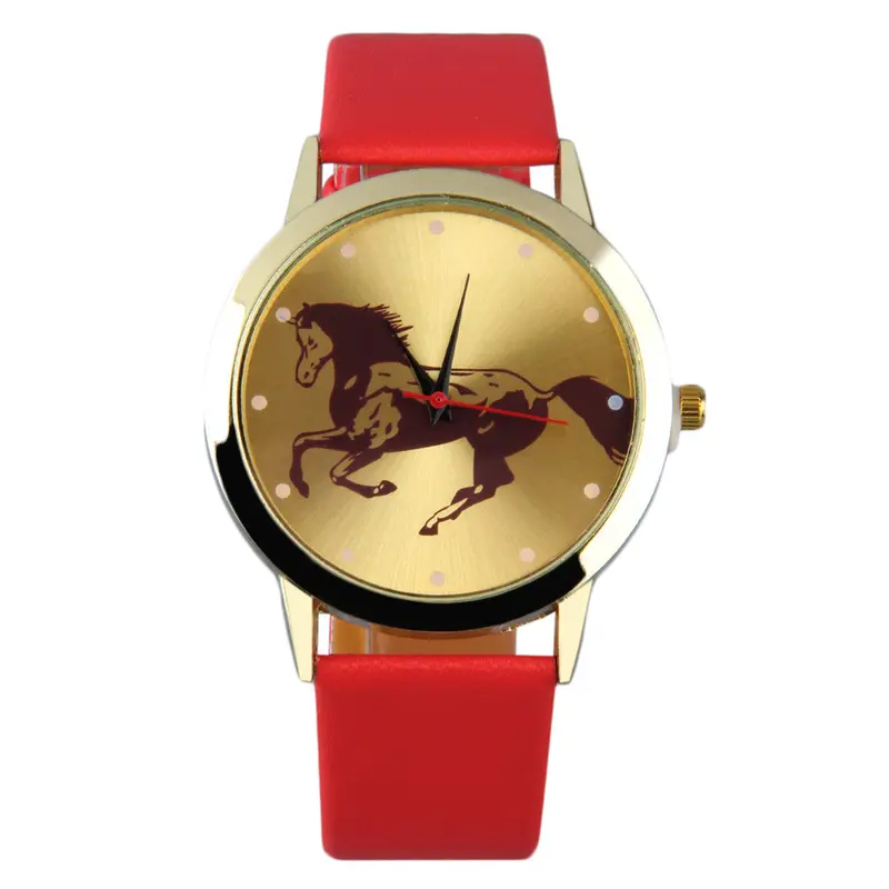 Round Golden Dial Horse Patternboys Slica Gel Band Quartz Wrist Watch 5