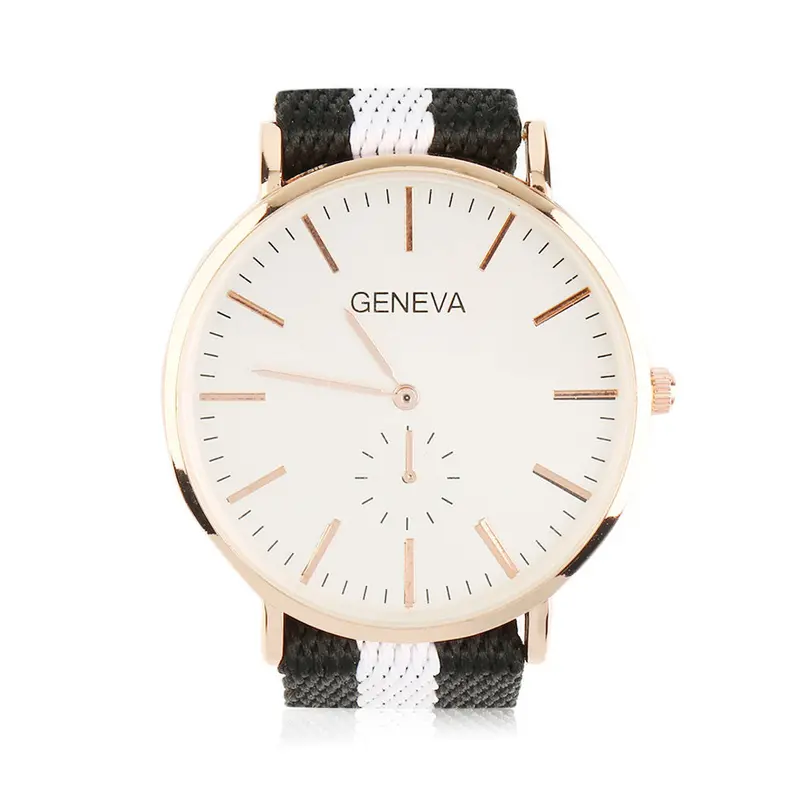 Round Quartz Wrist Watch Colored Stripe Watchband Leather And Nylon Stitching Strap No Numbers Relogio Masculino 4