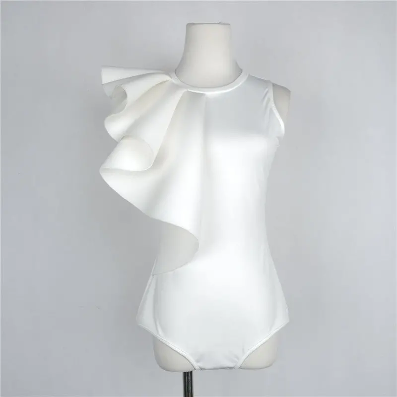 Ruffle Body Top Womens Sexy Bodysuit Black White Back Zipper Shorts Jumpsuit Sleeveless Tight Top Blouses 4