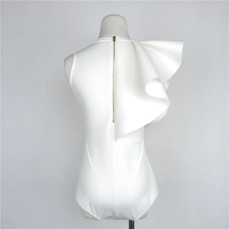 Ruffle Body Top Womens Sexy Bodysuit Black White Back Zipper Shorts Jumpsuit Sleeveless Tight Top Blouses 5