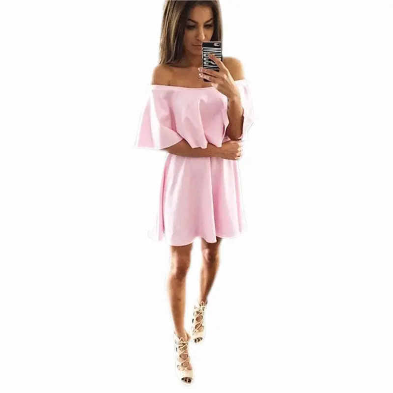 Ruffle Off Shoulder Dress Sexy Slash Neck Dress Black White Pink Beach Party Dresses For Women 5
