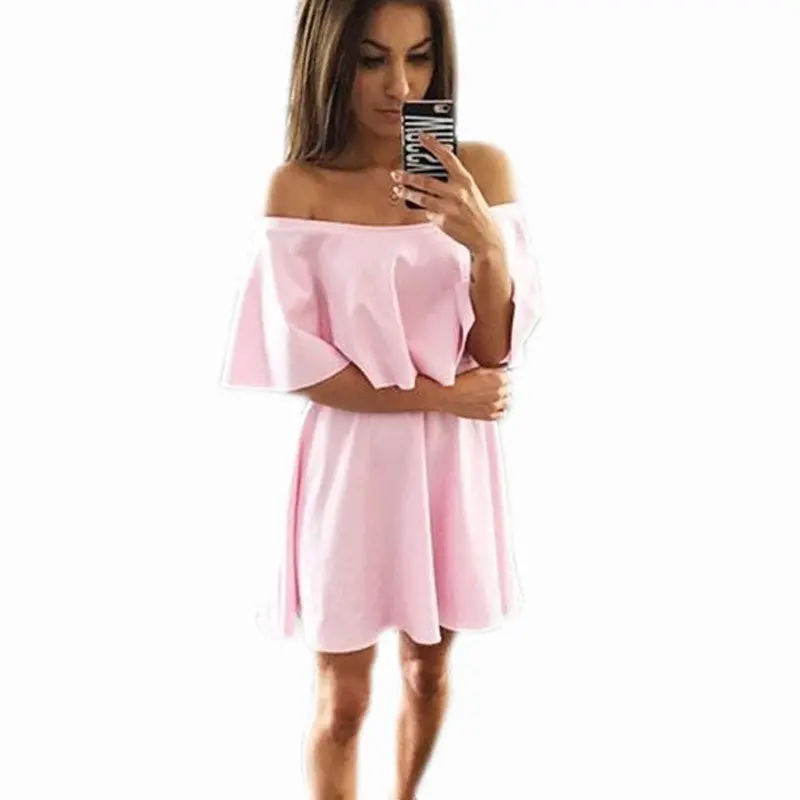 Ruffle Off Shoulder Dress Sexy Slash Neck Dress Black White Pink Beach Party Dresses For Women 5